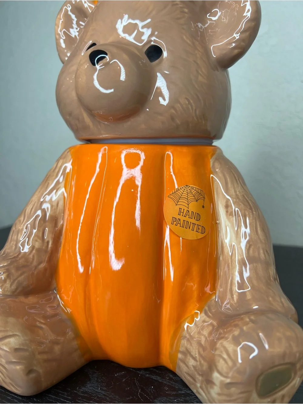 NEW Cobwebs & Cauldrons Hand Painted Pumpkin Bear Halloween Cookie Jar